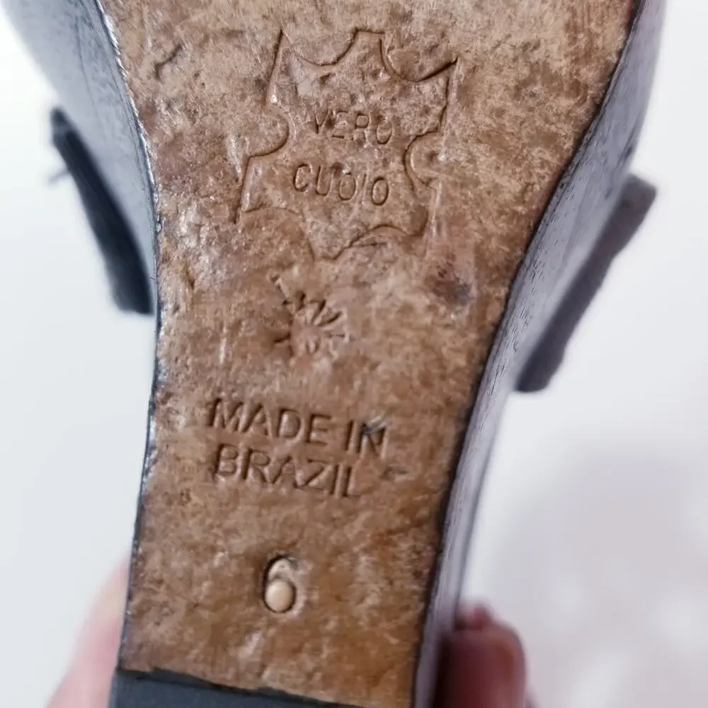 Cynthia Vincent Gray Tribal Wedge Sandals